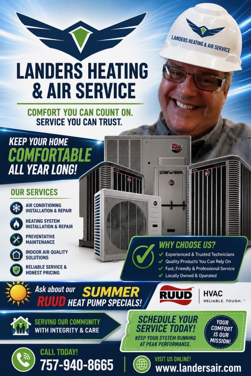 Landers Heating and Air Service summer heat-pump promotion